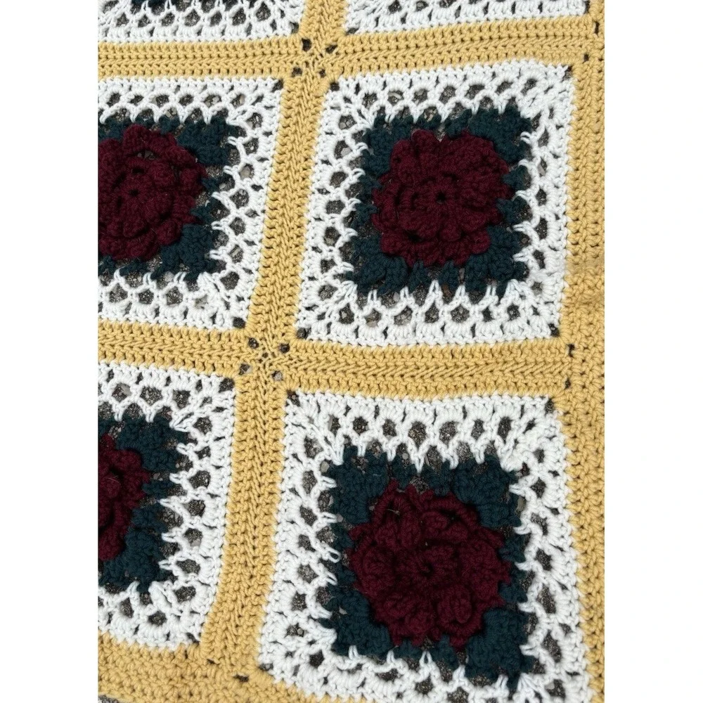Handmade Crochet Afghan Lap Blanket throw‎ ROSANNE Rosettes Granny Squares